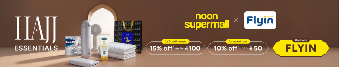 Book Flyin and Enjoy an Exclusive discount on Noon Super Mall